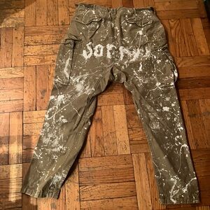 Olive Cargo Pants with Paint Splatter